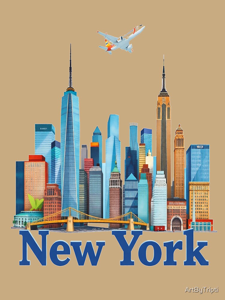 New York City Skyline Sticker - NYC Manhattan Cityscape Aesthetic Travel Gift - Urban Illustration for Laptop, Phone Case, T-Shirt by ArtByTripti