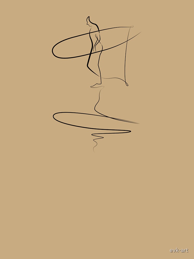 Surfing minimal art in one line drawing by evk-art