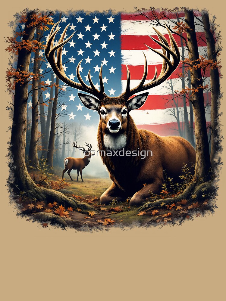 American Deer USA Flag Whitetail Buck Hunting Outdoors by Topmaxdesign