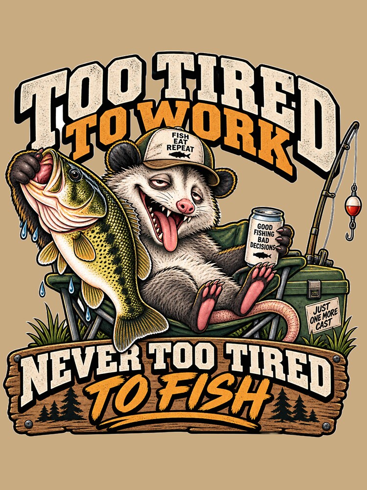 Funny Opossum Fishing – Too Tired to Work, Never Too Tired to Fish by The Fishing Outfit
