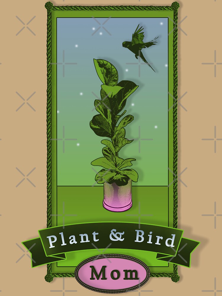 Plant and Bird Mom, Fiddle Leaf Fig with Parrot under the Stars by Akvauter