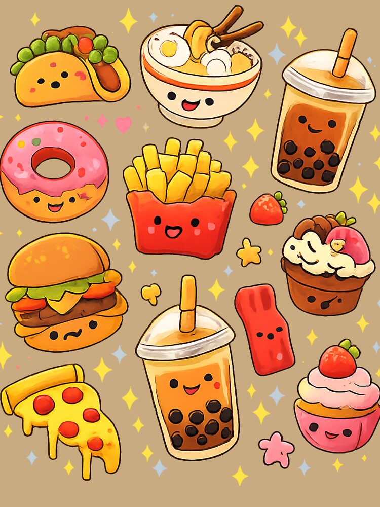 Kawaii Food Party – Cute Smiling Fast Food Characters by TheRaiShop