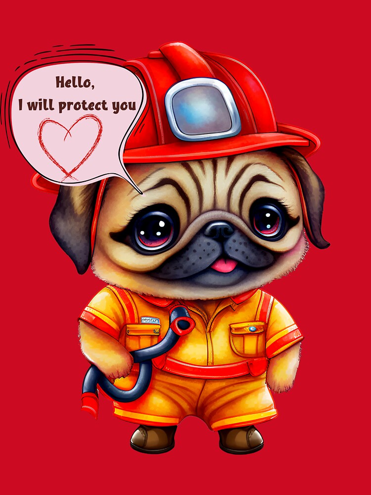 Firefighter, i will protect you, pug by HarriPaloma