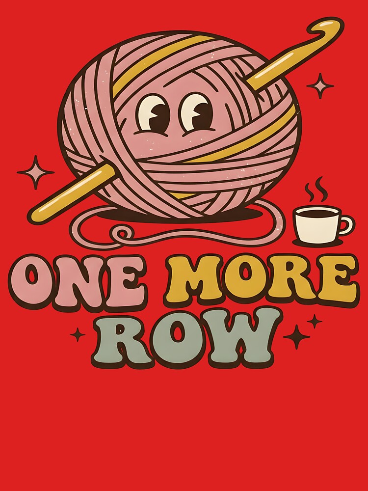 One More Row – Funny Crochet Yarn Lover Retro Craft by Design-Fever-Co