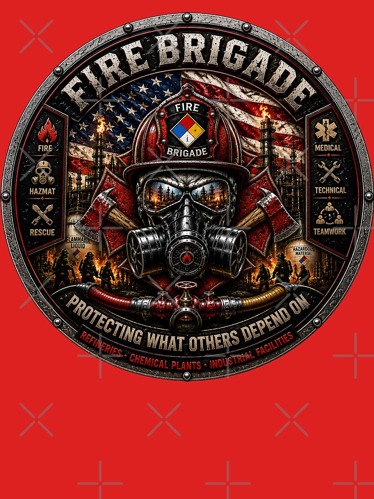 Fire Brigade American Flag Industrial Firefighter Hazmat Rescue Challenge Coin Style Wall Art by artistwill