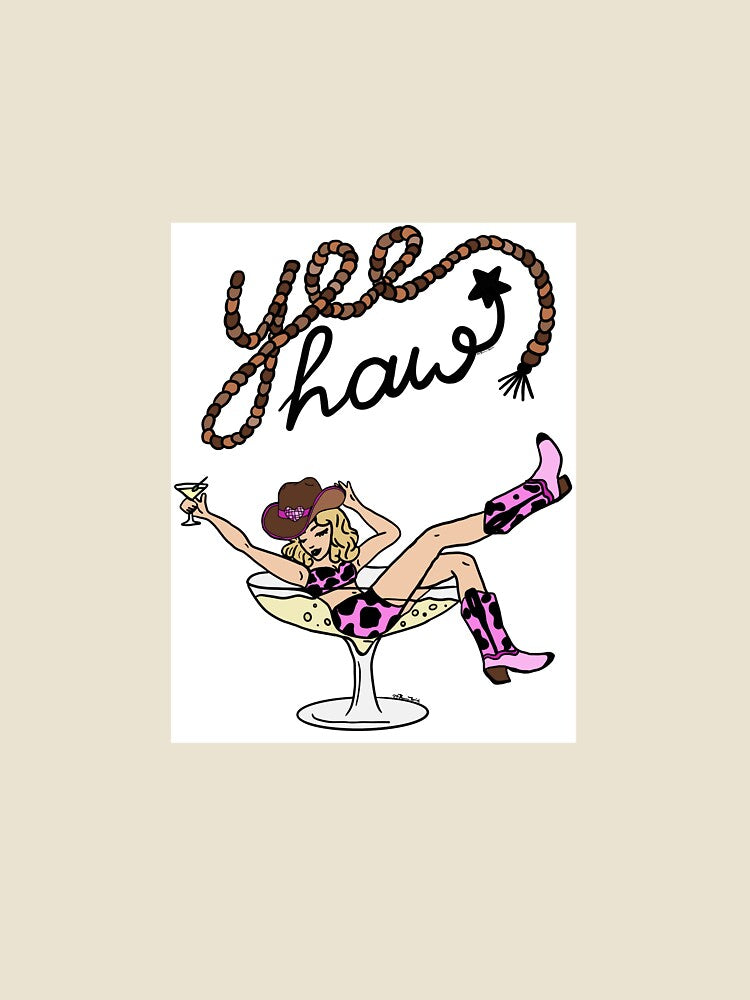 Yee Haw Cowgirl in Martini Glass - Retro Western Pin-up Art by Cosmic-Meadows