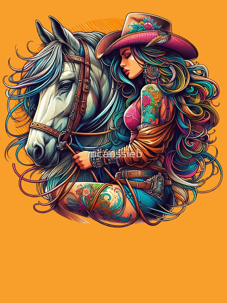 Colorful Cowgirl with Horse and Tattoos by mcaussieb