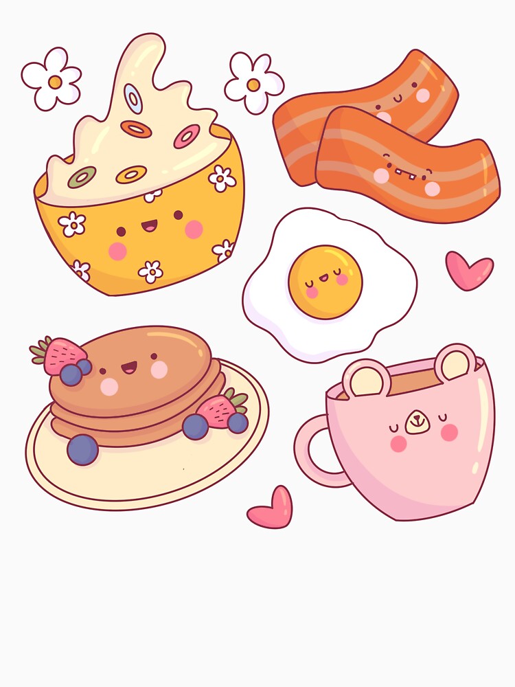 Kawaii breakfast,egg,bacon,cereal, pancakes by jullypaivadraws
