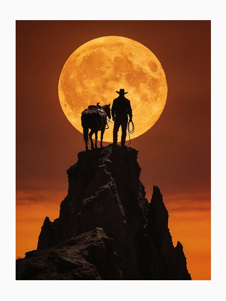 Lone Cowboy Under the Moon T-Shirt by Eternal Kingdom Store