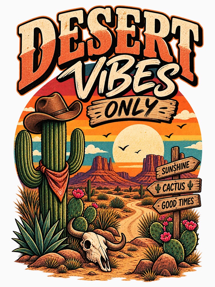Desert Vibes Only Western Sunset by T-Shirts & Gifts