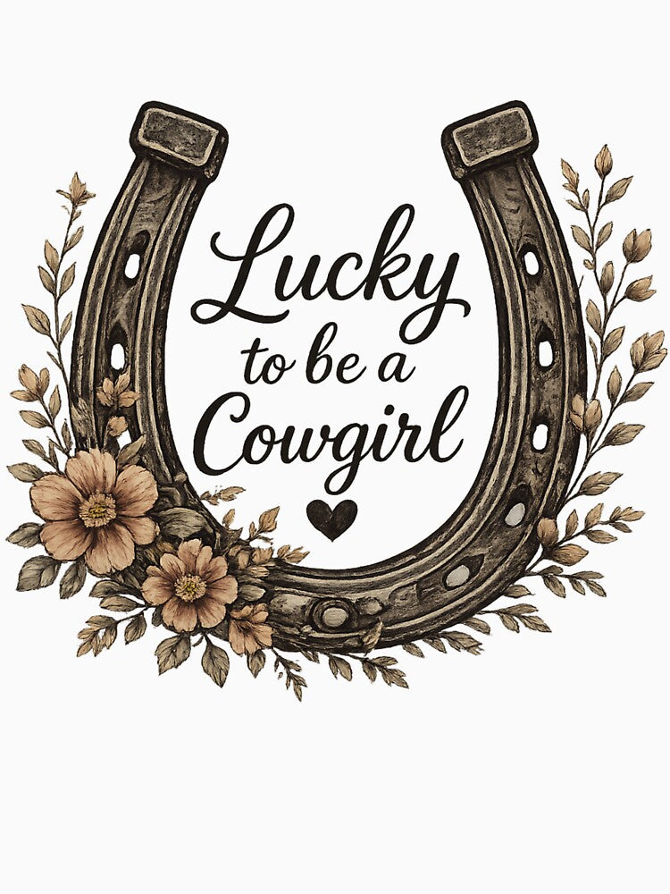Lucky to Be a Cowgirl – Horseshoe Western Floral Design by  QuarterHorseArt by Just my Studio