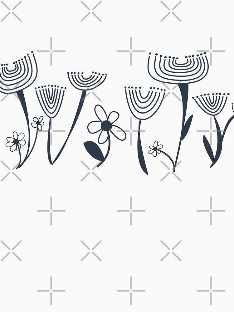 Simple, abstract, artsy graphic navy blue drawn flowers floral sketch - Caroline Laursen Original by Caroline Laursen