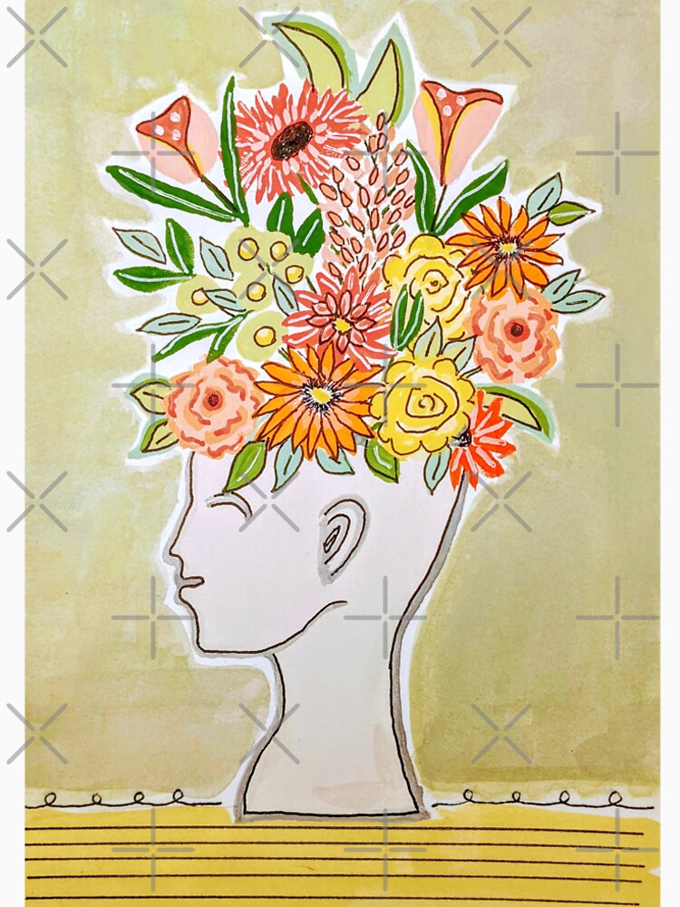 Head of Flowers gouache and ink painting by Linsey Kerin