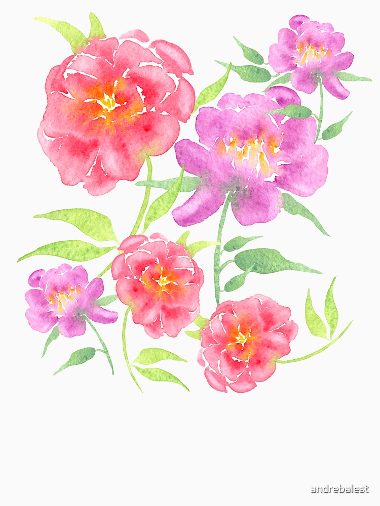 Watercolor Peonies Pattern #3 (White Background) by andrebalest.art