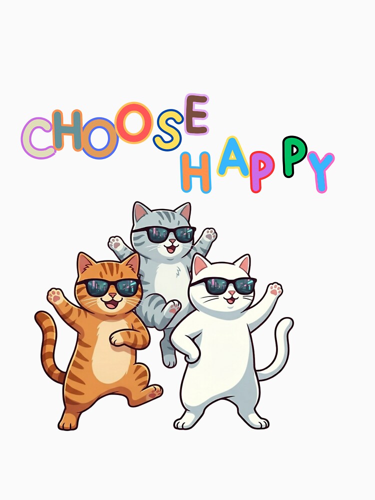 Choose Happy - Funny Dancing Cats with Sunglasses by thazinart