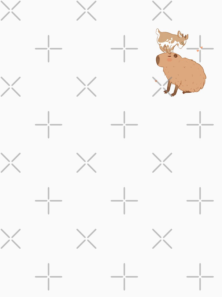 Cute Capybara with a baby goat friend standing on its head illustration by Yarafantasyart