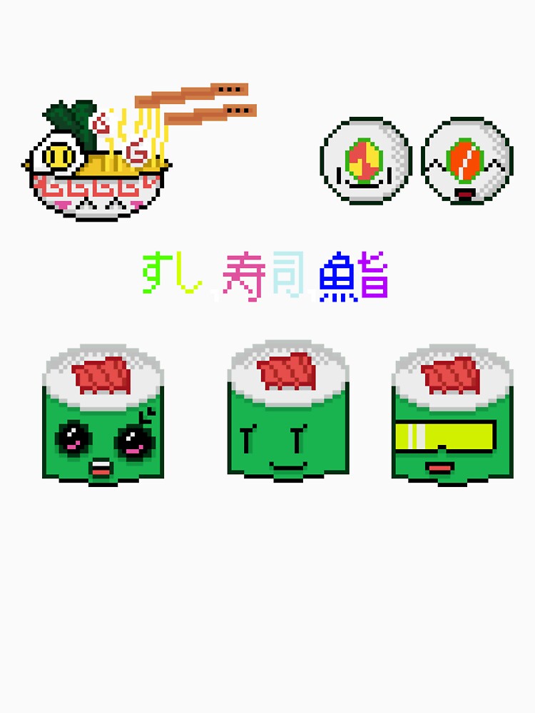 Japanese Retro Sushi and Ramen Chibi Food Pixel Art by RetroRlx
