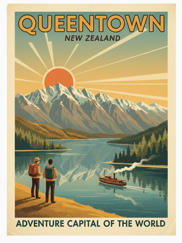 Vintage New Zealand Retro Travel Poster | Kiwi Heritage Tourism T-Shirt by GeniePixel