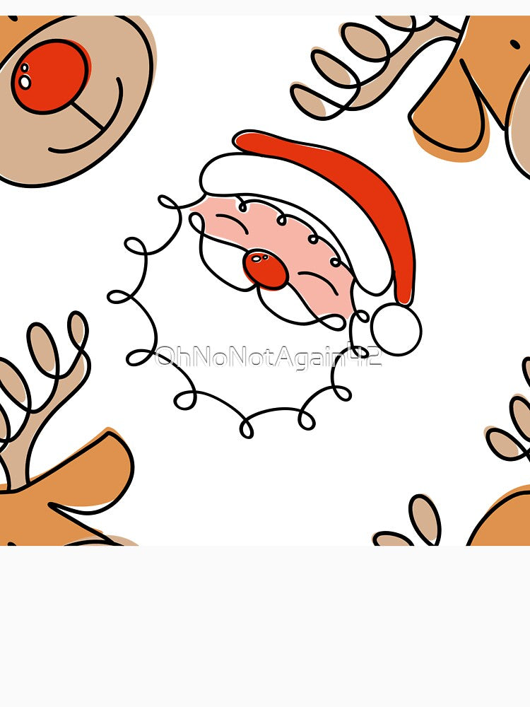 Minimalist Christmas Santa and Reindeer line art pattern by OhNoNotAgain42