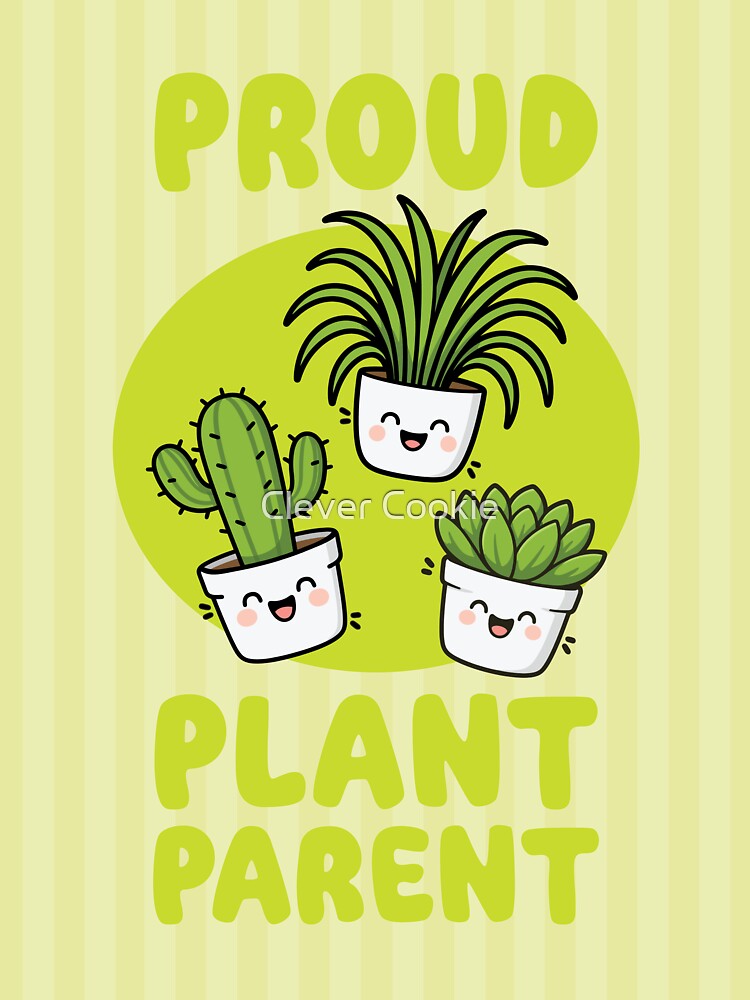 Proud Plant Parent - Cute Kawaii Plant Trio on Lime by Clever Cookie