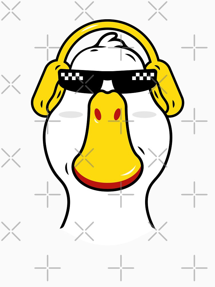 duck wearing headphones listening to relaxing music, duck cute. by stylegoose