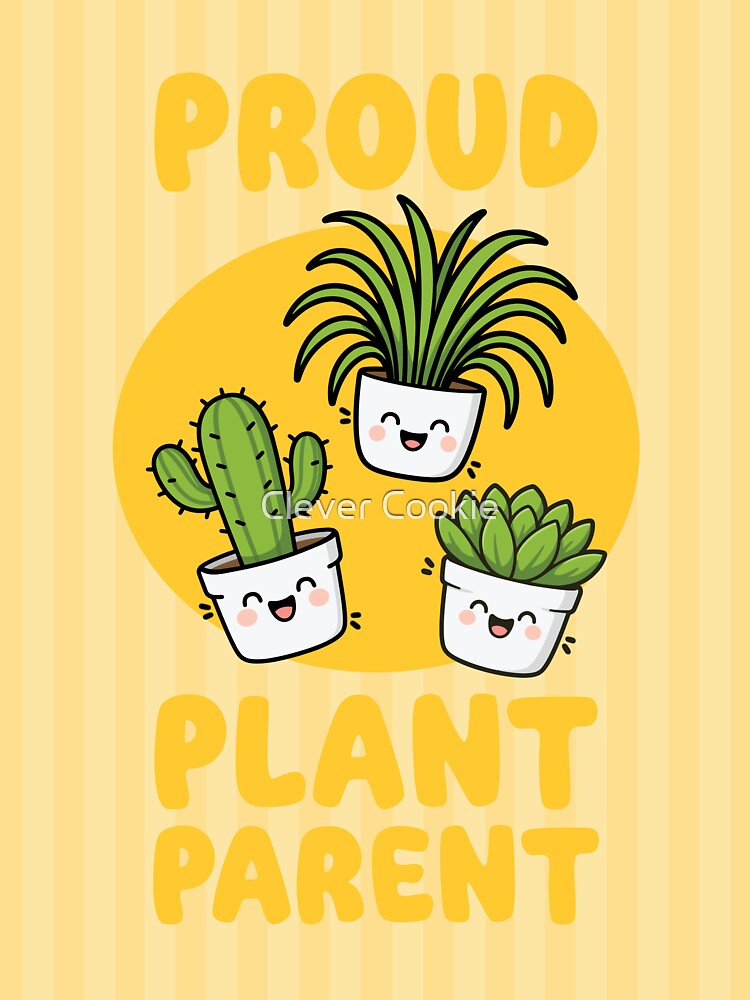 Proud Plant Parent - Cute Kawaii Plant Trio on Yellow by Clever Cookie