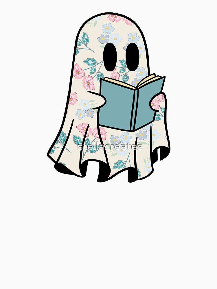 Cute Floral pattern bookish ghost reading book by stellacreates