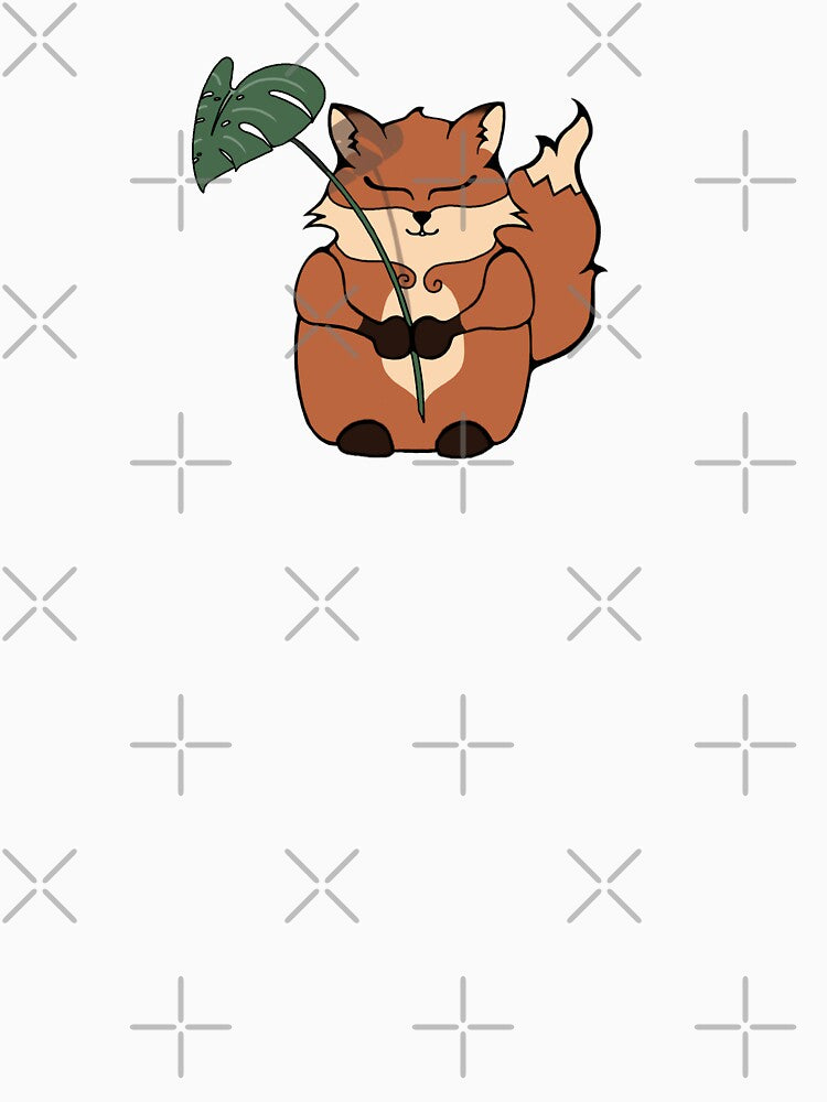 Cute Fox Holds a Monstera Leaf by RissaKenoART