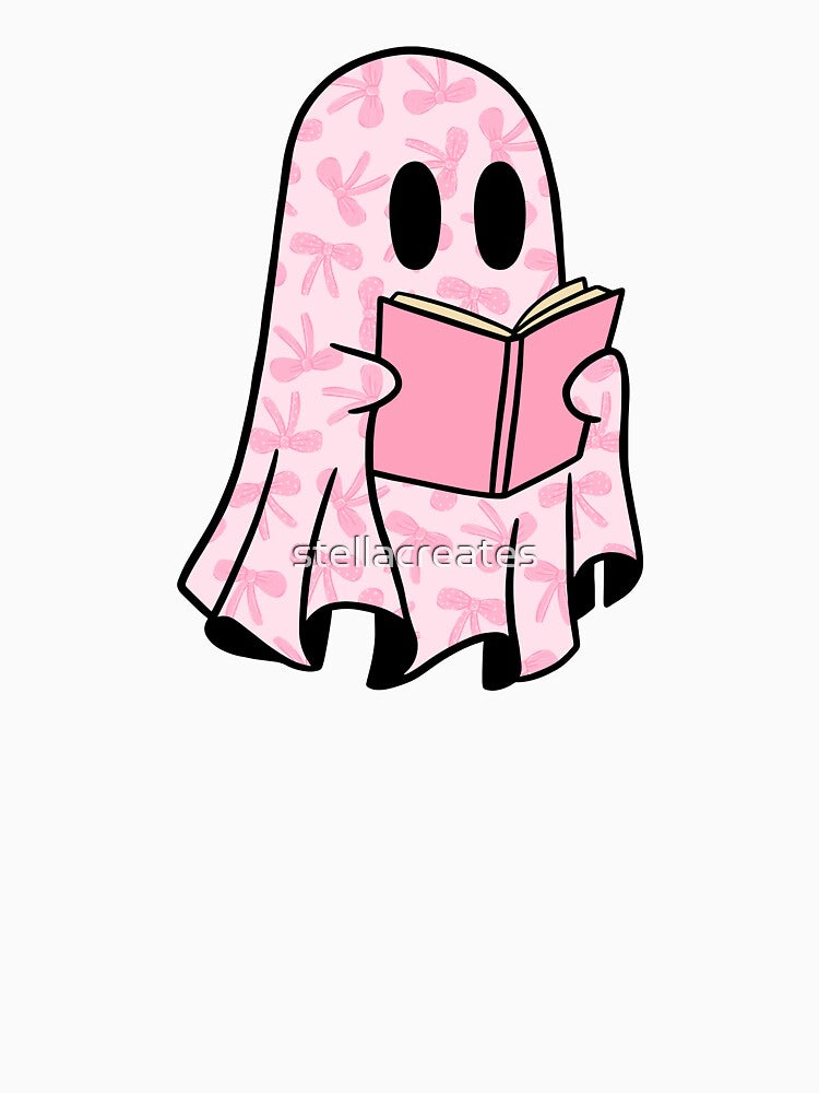 Pink bow pattern ghost reading book by stellacreates