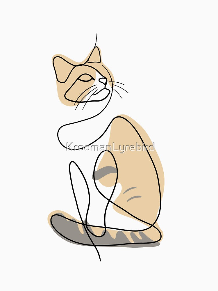 Cute Tri-color Cat Minimalist Line Art by KroomanLyrebird