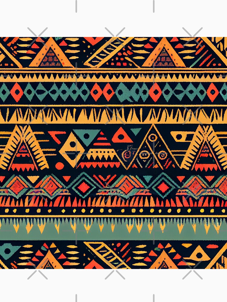 Vintage Native Tribal Aesthetic Orange Red and Blue Pattern Print Digital Painting by CodeAndColors