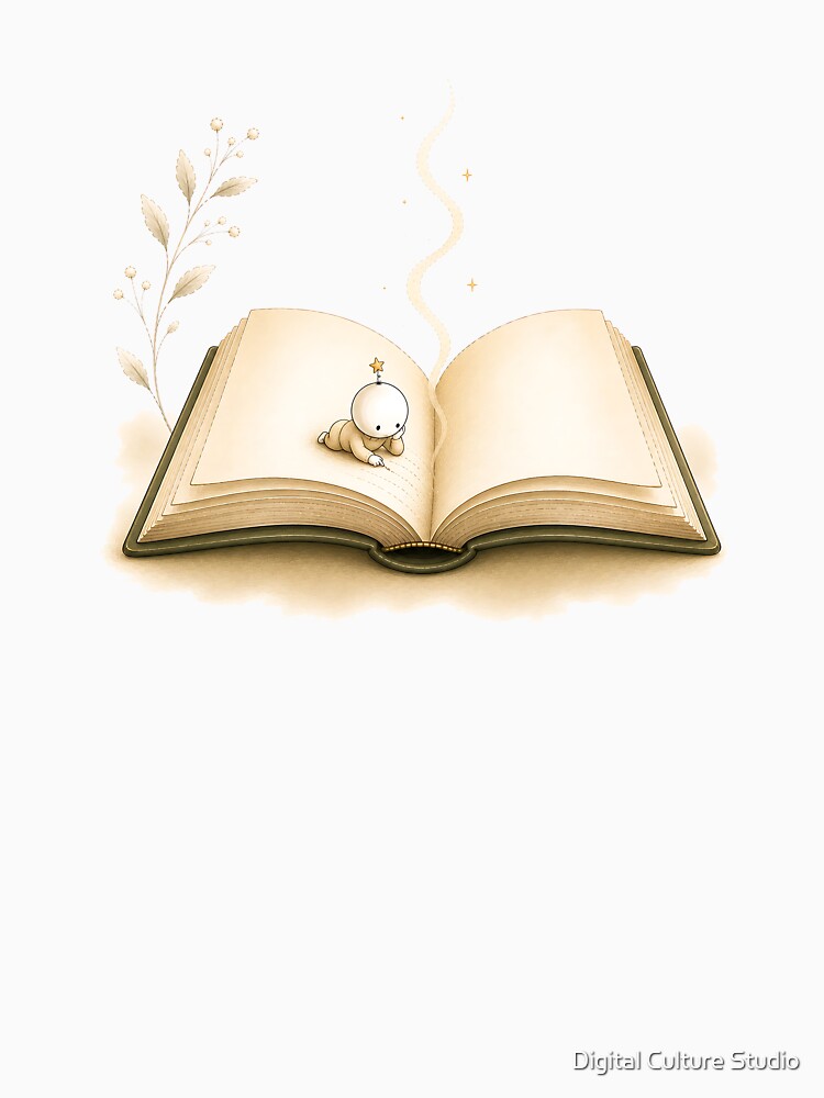Little Star Companion Lost in a Story | Cozy Open Book Watercolor | Whimsical Book Lover T-Shirt & Sticker by Digital Culture Studio