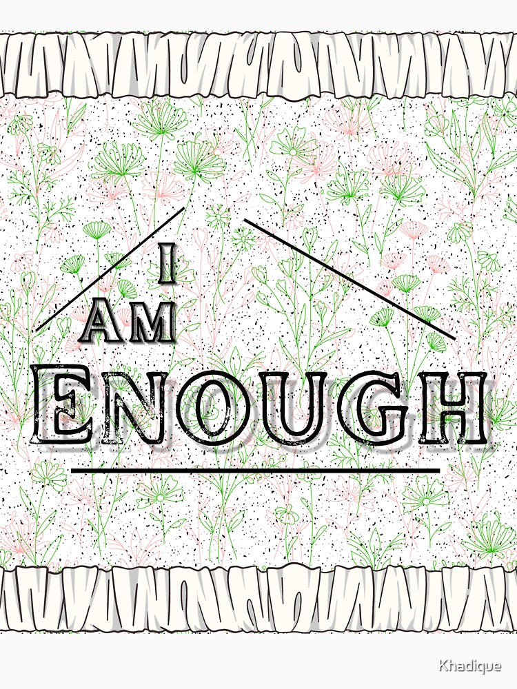 I am Enough- Girly Pink and Green Positive Affirmation by Khadique