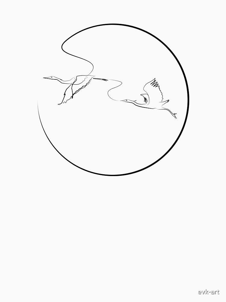 Cranes birds minimalist drawing with one line art by evk-art