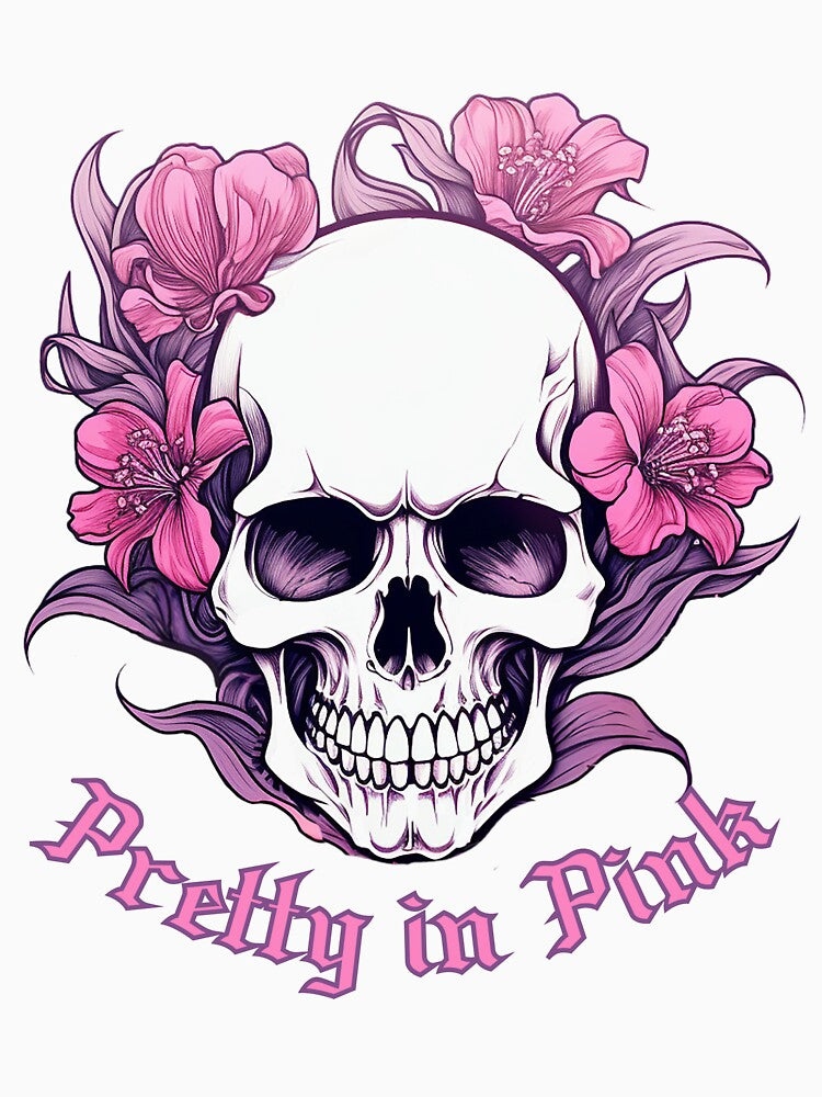"Lily, Pretty in Pink" cool skull with lilies flowers in gothic style, dark aesthetics by Lemon-y-Shark