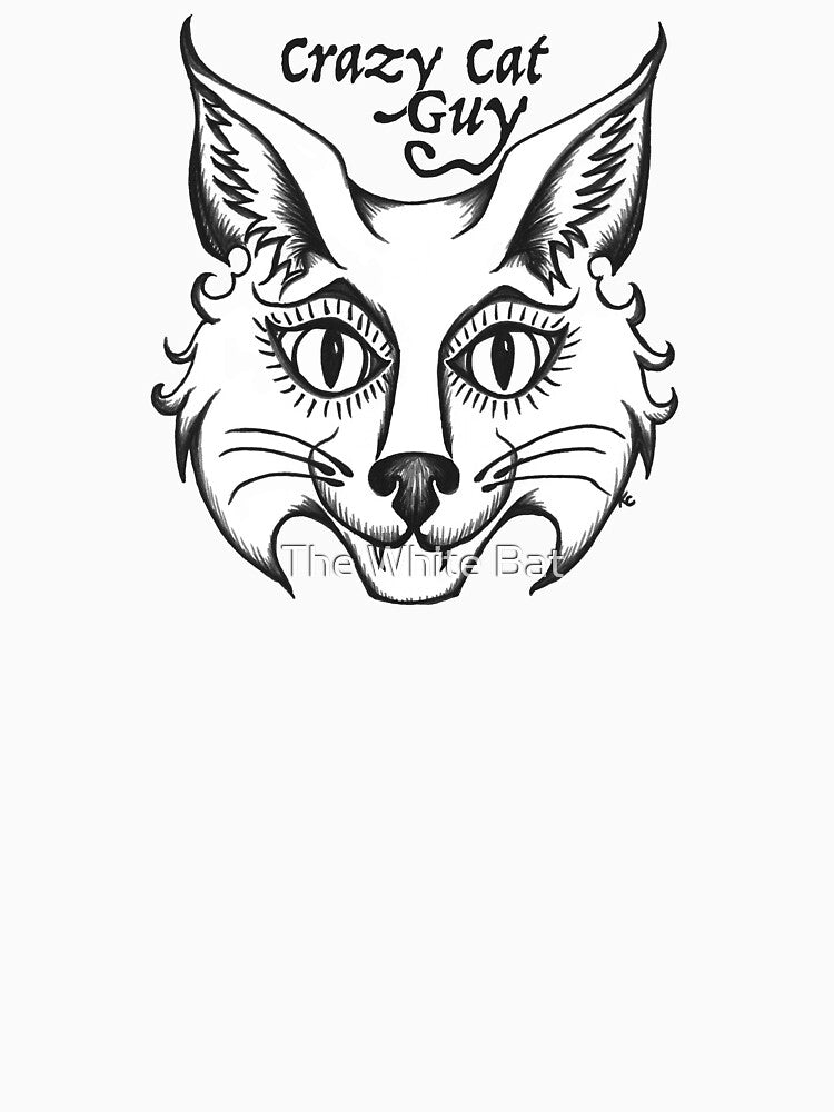 Black and White Retro Cat Face - Crazy Cat Guy by The White Bat