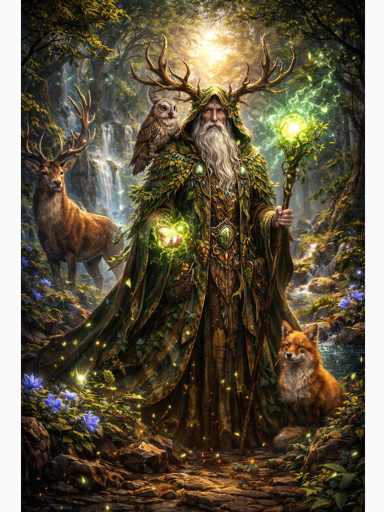 Ancient Forest Druid – Mystical Nature Mage Fantasy Art by DrakariArt Unisex