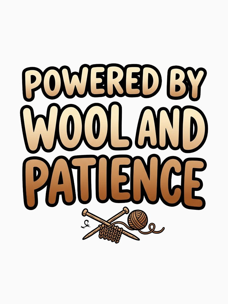 Powered By Wool And Patience Funny Knitting Quote by StickVerse by Owais