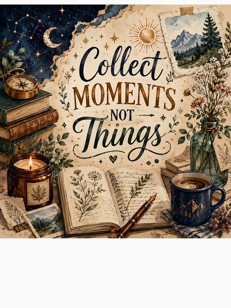 Collect Moments Not Things Vintage Scrapbook Celestial Art by Jaideep Walia