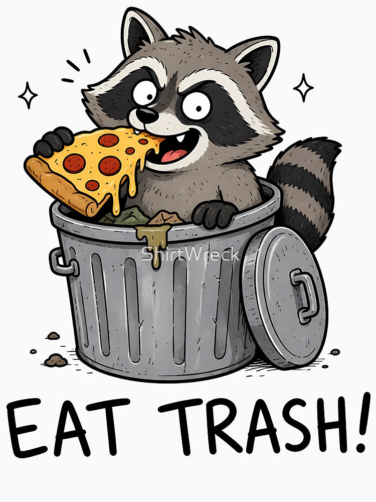 Raccoon Eating Pizza Trash Panda Funny Cartoon by ShirtWreck