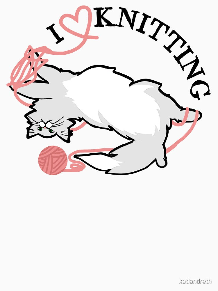I Love Knitting Cat Tangled in Yarn by katlandreth