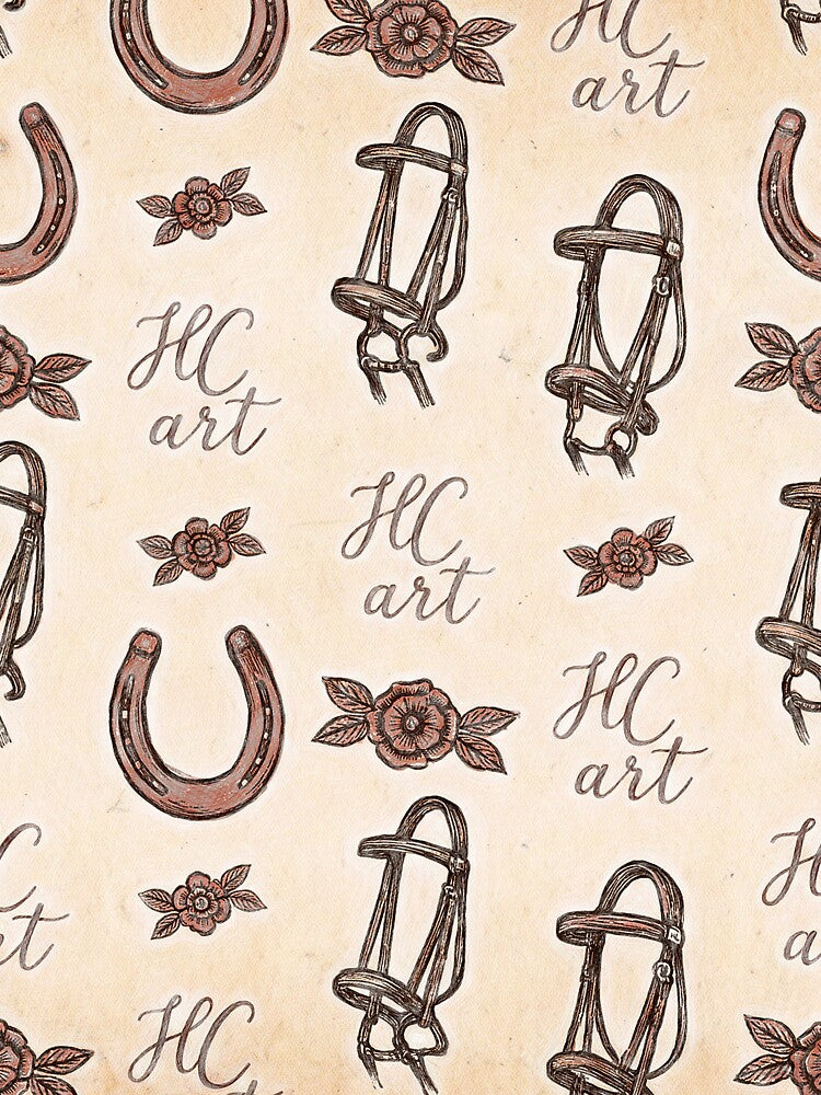 Vintage Western Horseshoe & Equestrian Bridle Pattern by Hen-C-Art