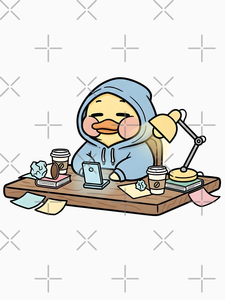 Cute Study Duck Hoodie, Cozy Coffee Aesthetic, Kawaii Animal Sticker, Laptop Sticker, T-Shirt Design, Mug Gift, Wall Art Print by Angpau