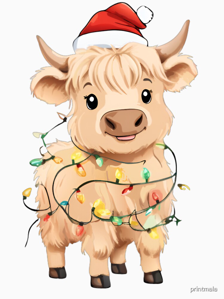 Christmas Highland Cow by printmala