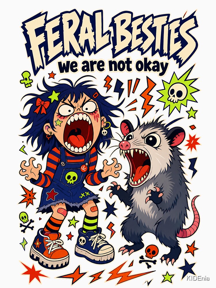 Funny Opossum and Girl Meme Feral Besties T-Shirt by KIDEnia