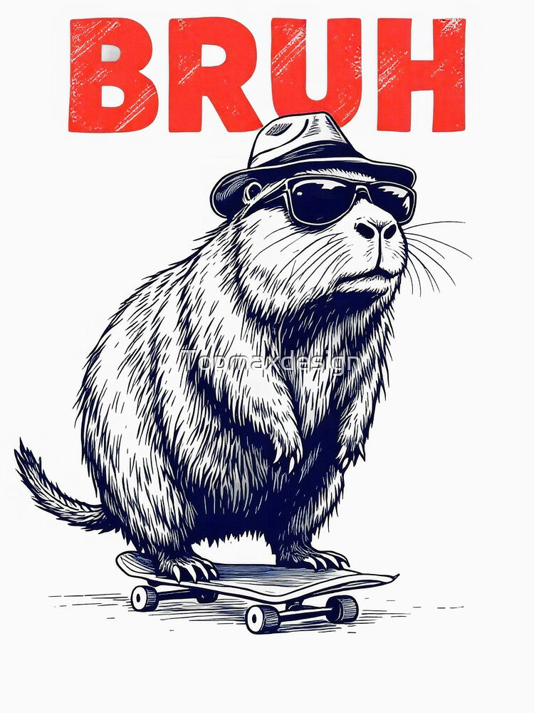 Bruh Capybara On Skateboard Funny Skateboarding Rodent by Topmaxdesign