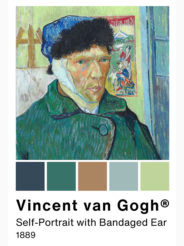 Van Gogh "Self-Portrait with Bandaged Ear" Pantone Color swatch, Art Paintings Art history by Lemon-y-Shark
