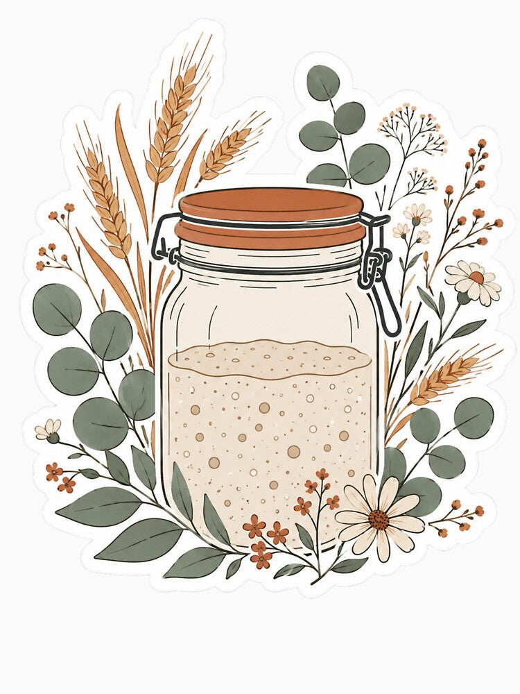 Sourdough Starter Jar with Floral Botanicals and Wheat by TSshirtShoppe