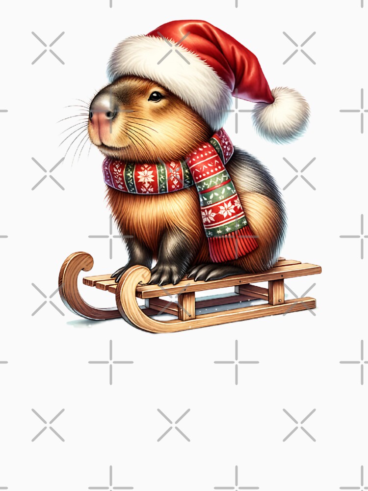 Capybara Wearing Santa Hat On A Sled - Capybara Christmas by TheAnimalZ00