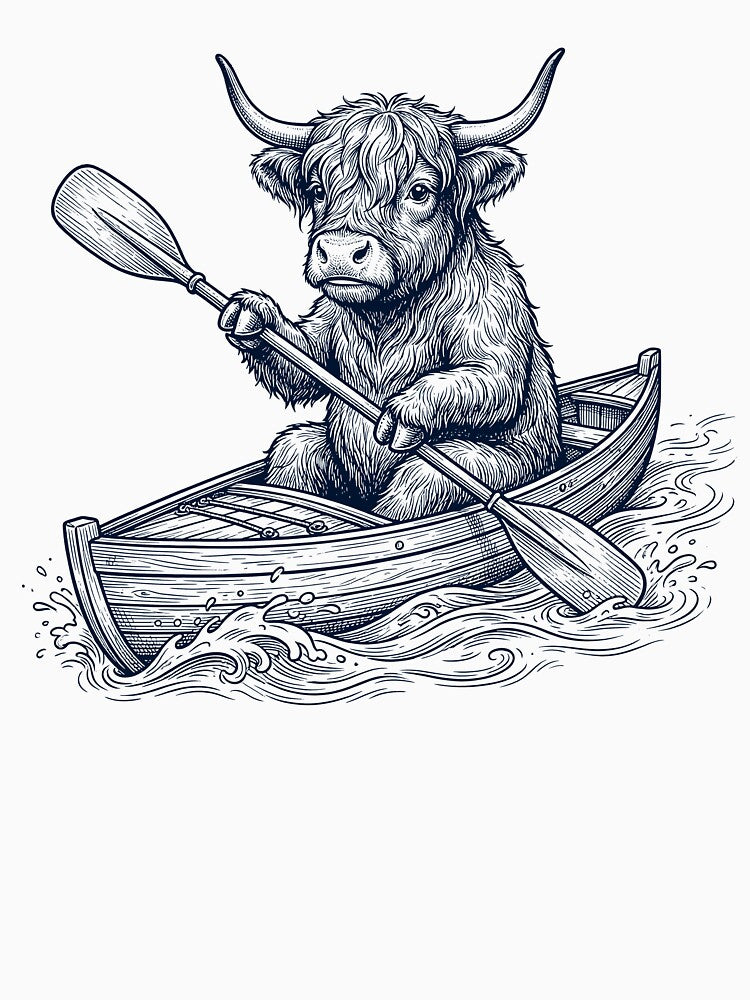 Vintage Highland Cow Kayaking Water Sports Animal Lover by DoodleTortle